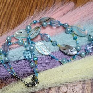 Chic Blue and Silver Beaded Necklace
